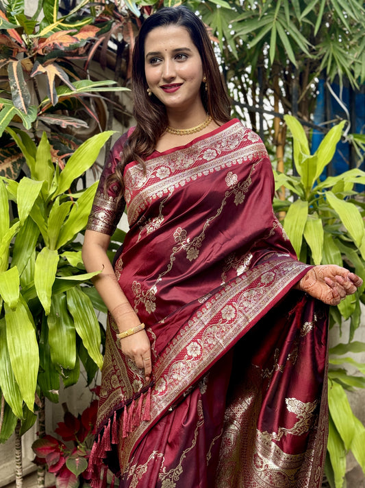 Maroon Silk Saree for wedding