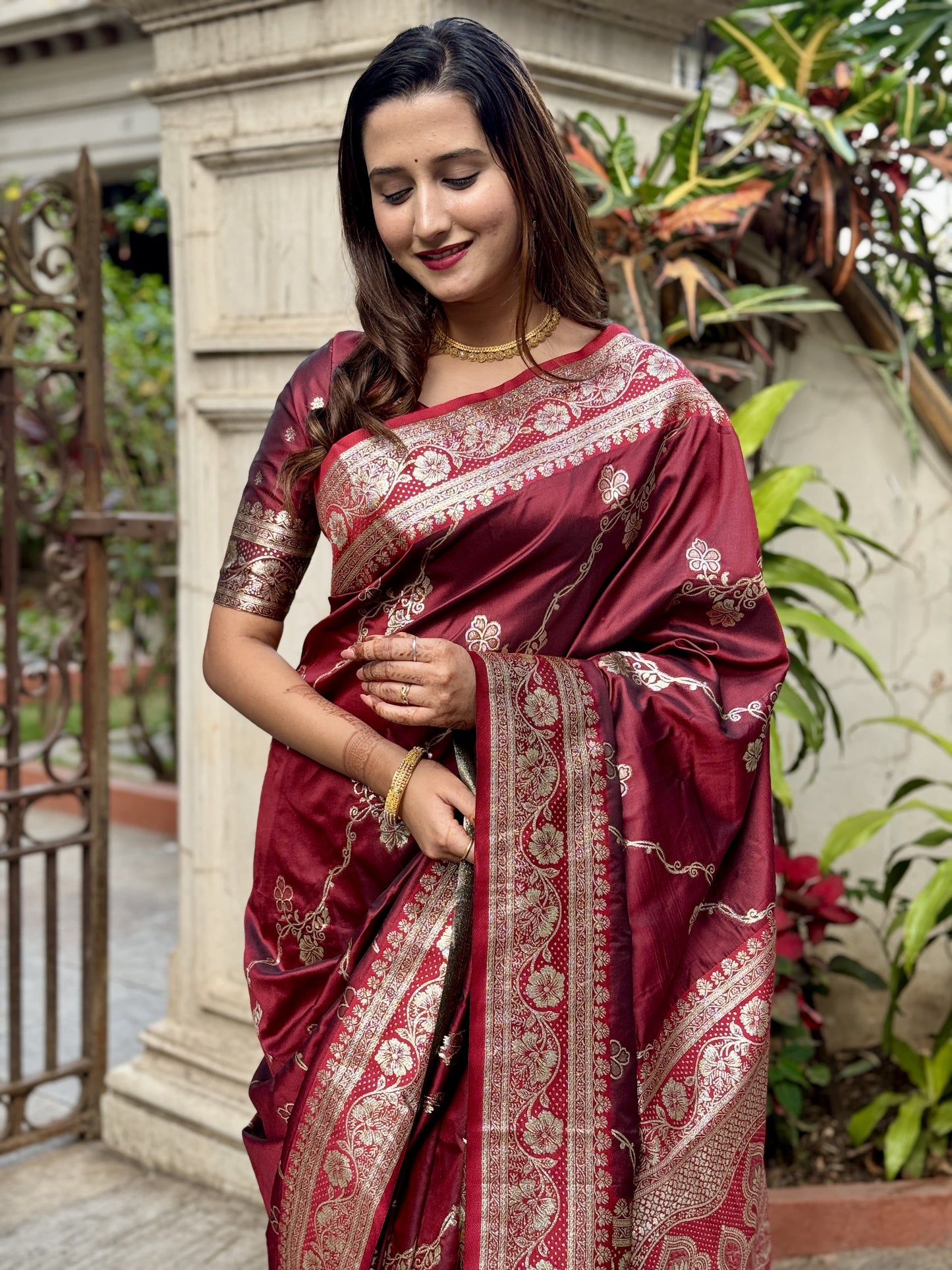Maroon color soft silk saree for women price