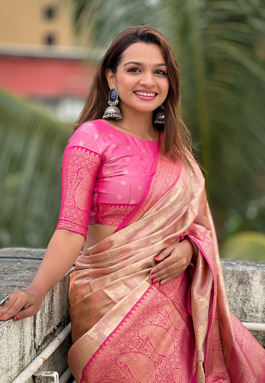 Peach colour weaving Saree online shopping