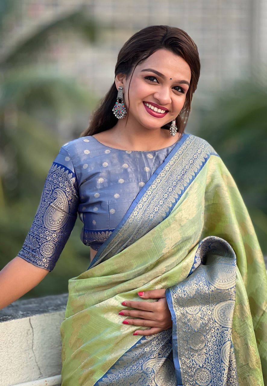Pista color tissue silk Saree online shopping