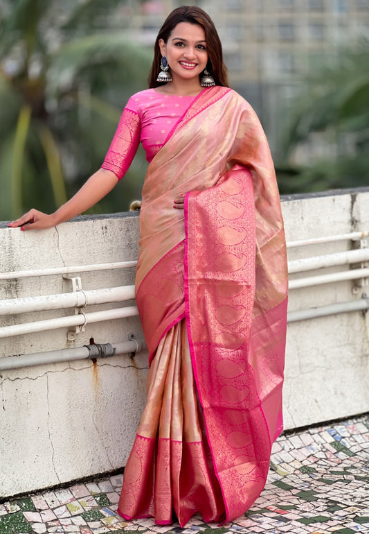 Peach color silk Saree Party Wear