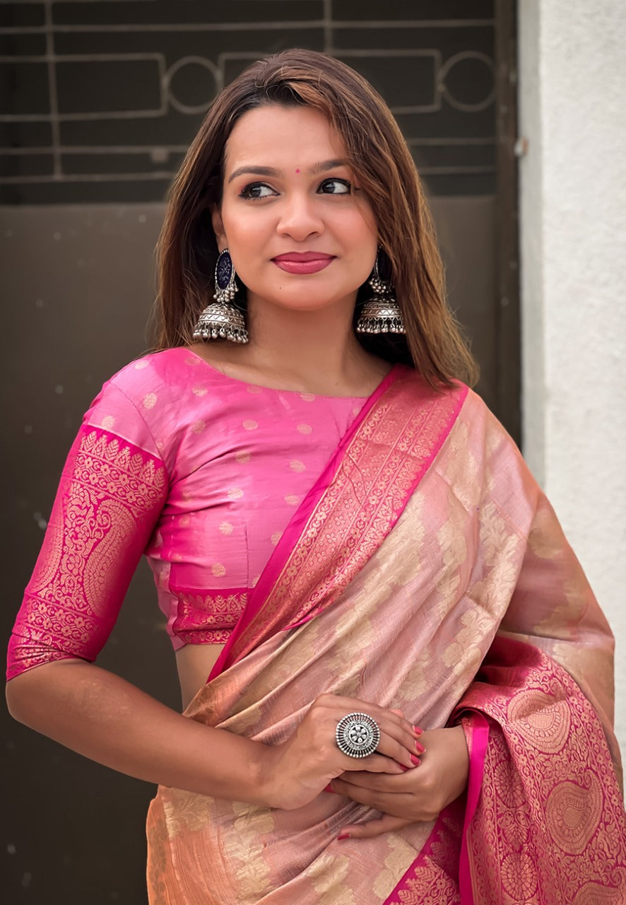 Peach color tissue silk Saree images