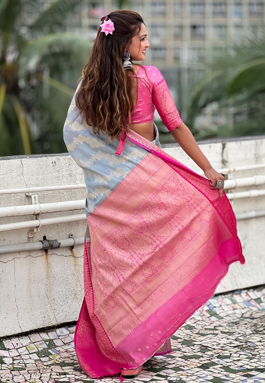Grey color Saree Party Wear