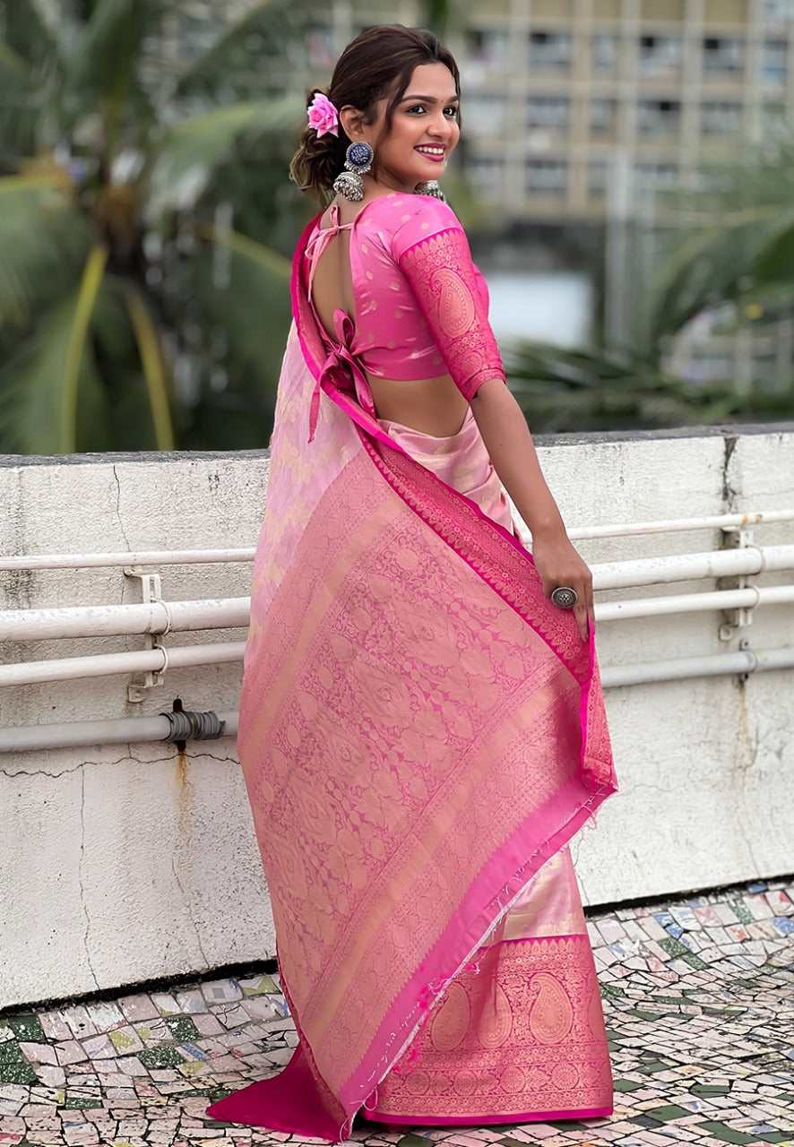 Baby Pink Tissue Silk Saree