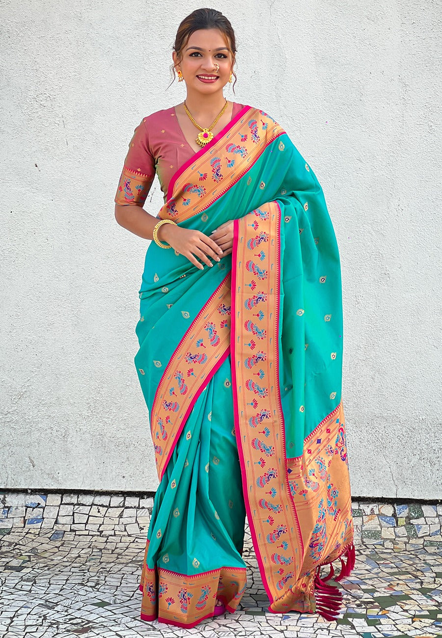 Rama color soft silk saree for women price