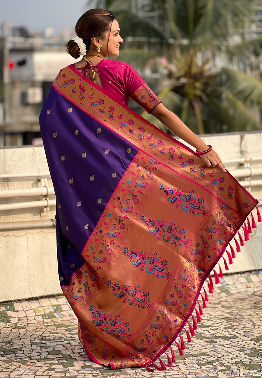 Purple color soft silk saree for party