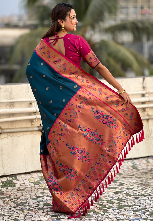 Peacock colour Saree for Wedding