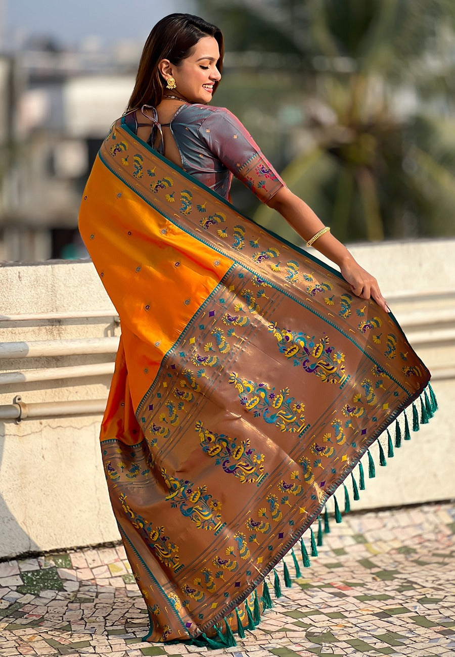 Yellow color tissue silk saree for women online
