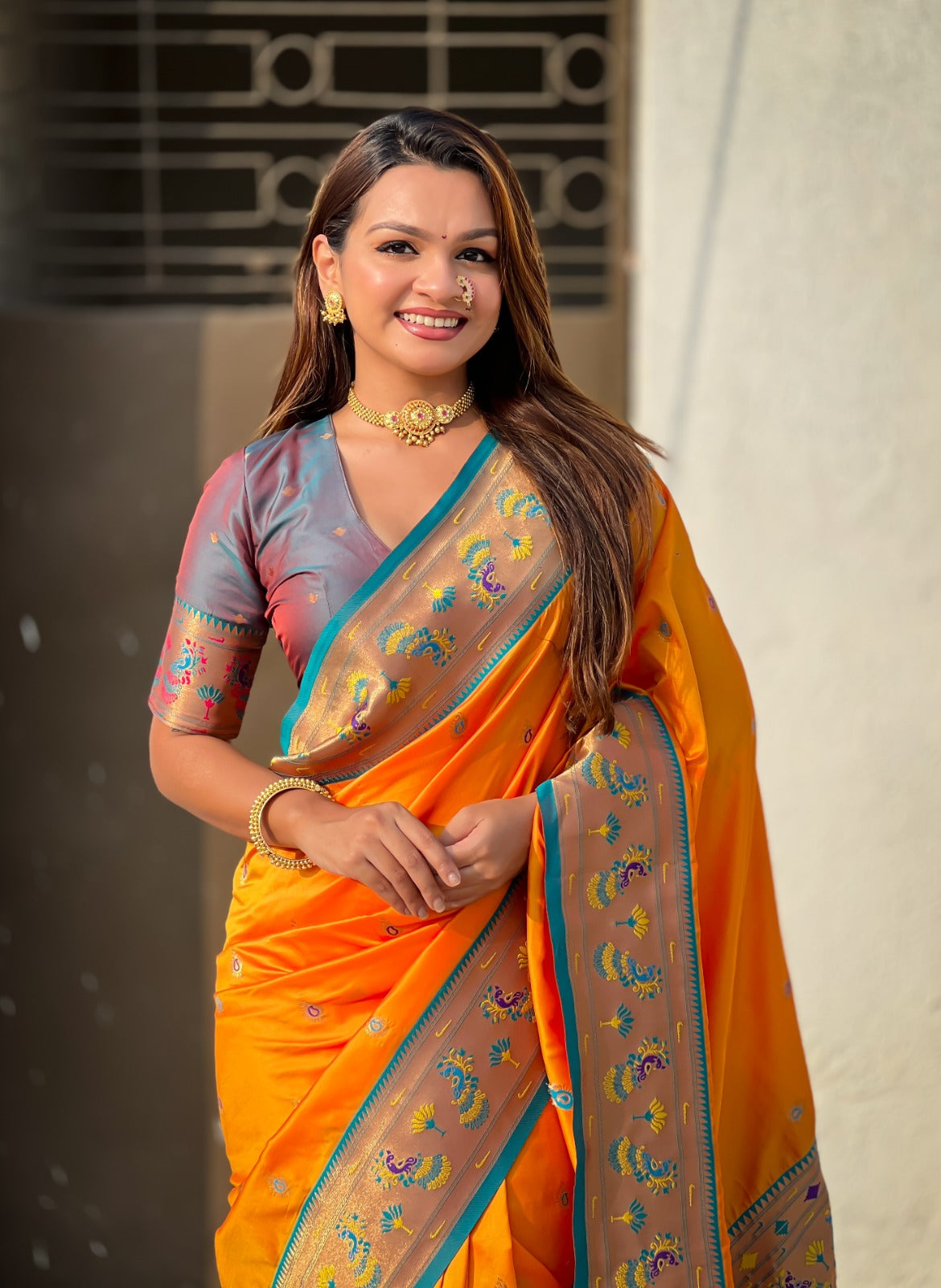 Yellow color tissue silk saree for women online shopping