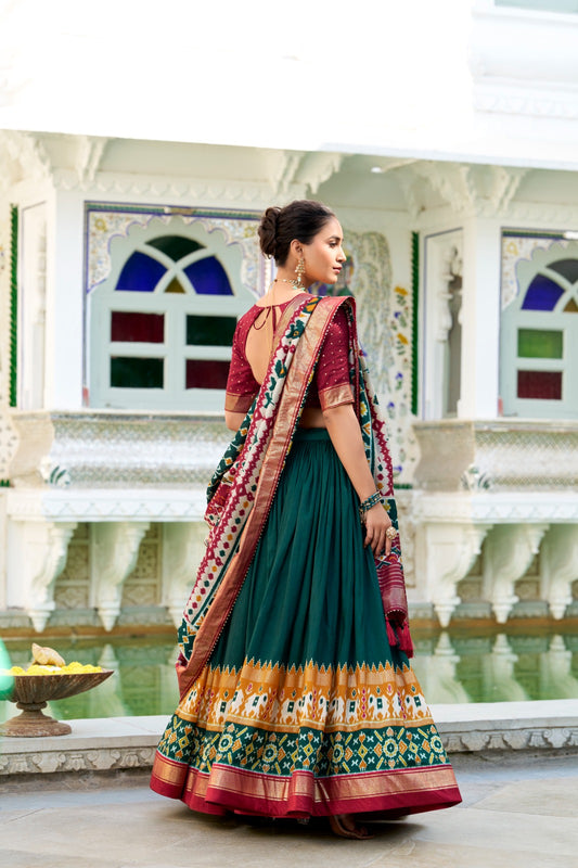 Green tussar silk lehenga choli for women online shopping