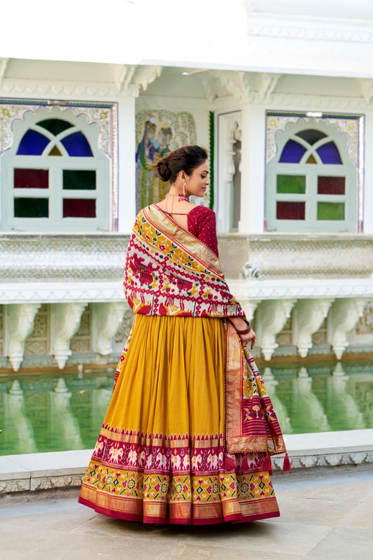 Mustard tussar silk lehenga choli for women online shopping