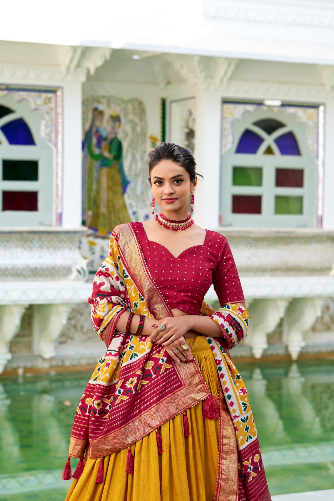 Mustard tussar silk lehenga choli for women online