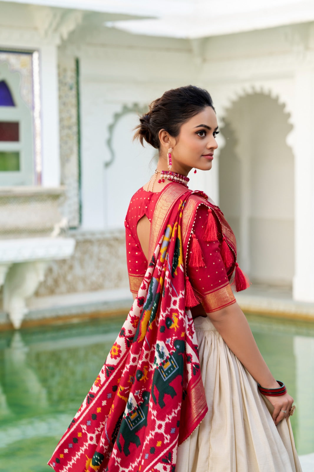 Off white tussar silk lehenga choli for women online