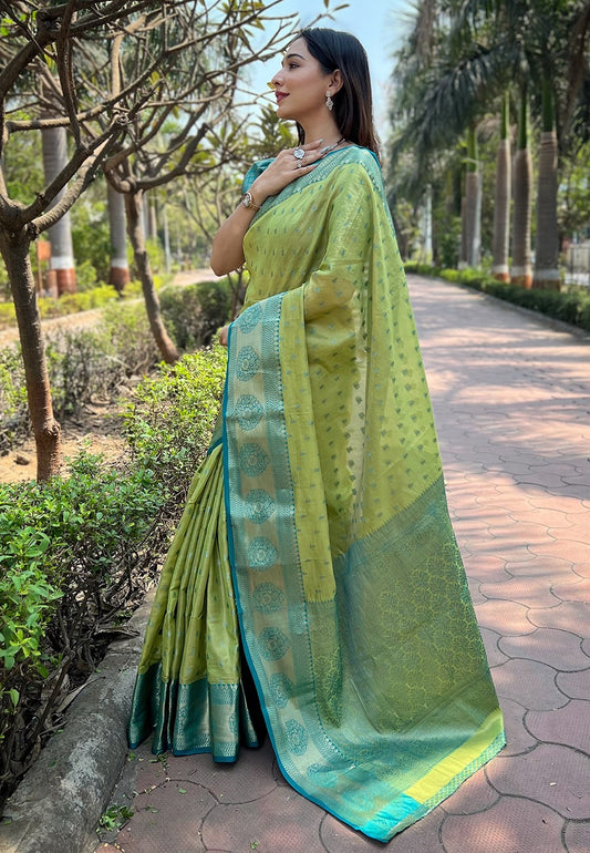 Green color tissue saree for women price