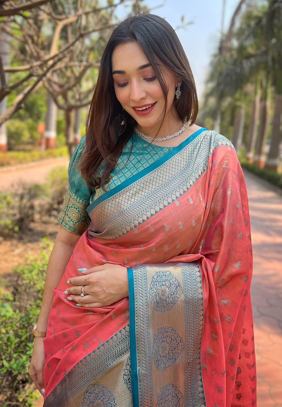 Peach color tissue saree price