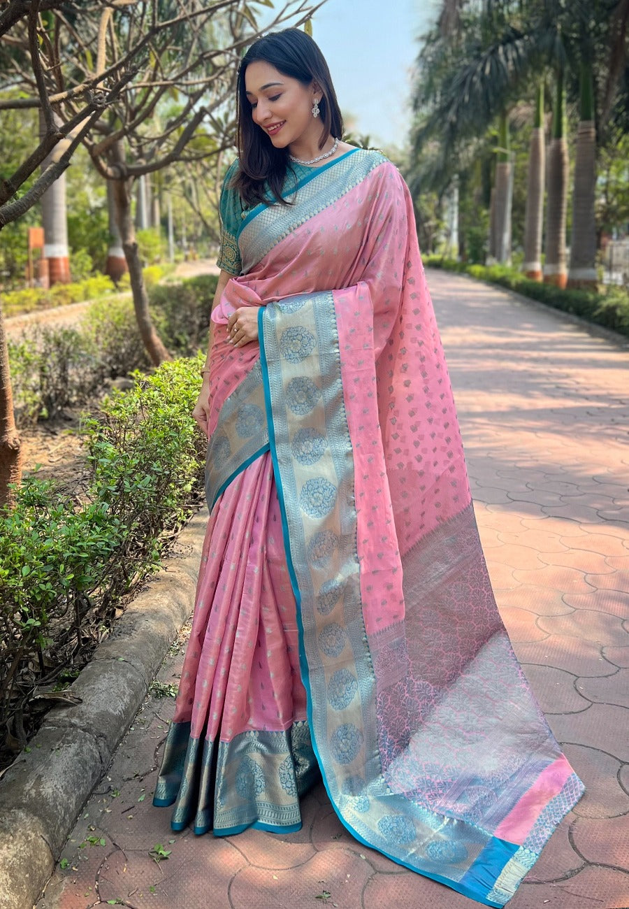 Pink color tissue saree for women price