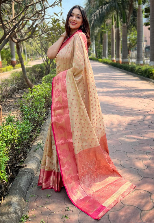 Beige color tissue saree for women online