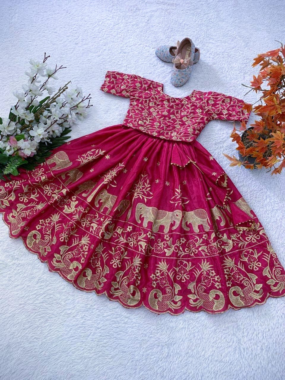 Rani pink color chinon silk lehenga choli online