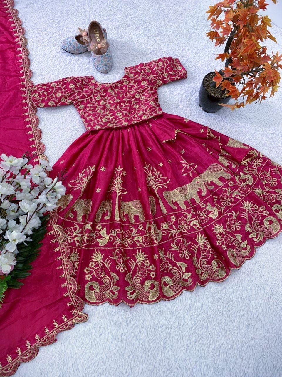 Rani pink color chinon silk lehenga choli images