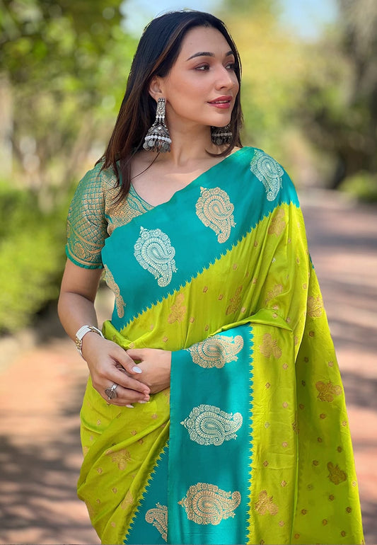 Parrot green color tissue saree for women price