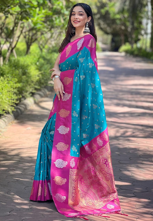 Teal blue color tissue saree for women price