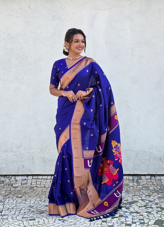 Blue color soft silk saree for women price