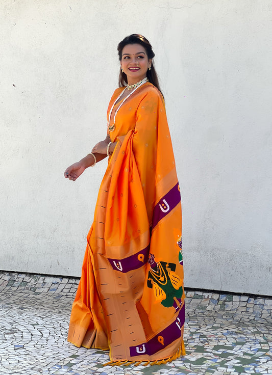 Yellow color soft silk saree for women price