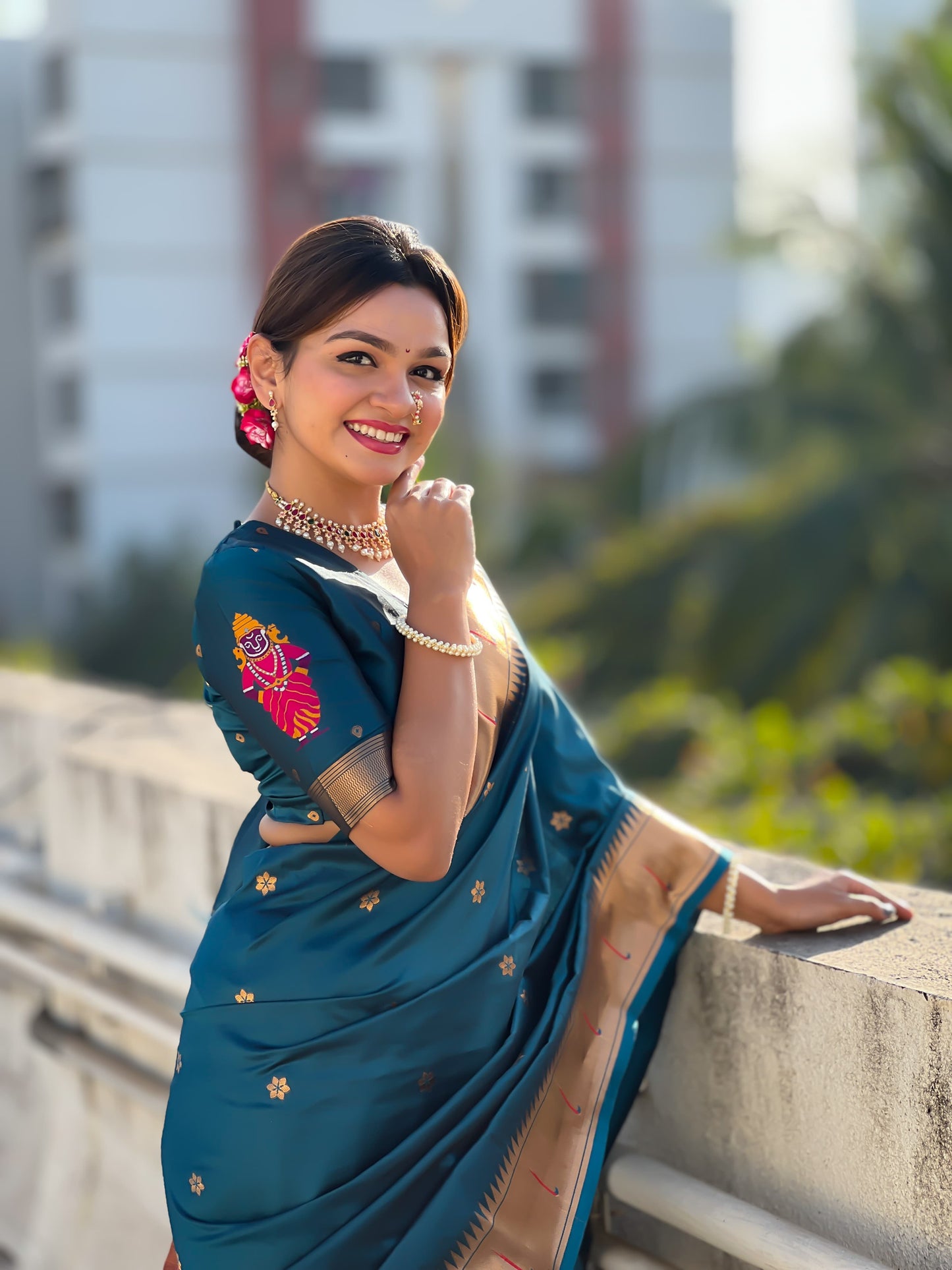 Peacock color Saree for Wedding