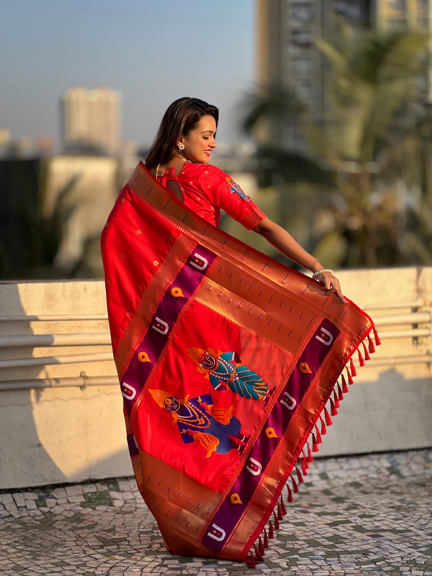 Red color soft silk saree for wedding