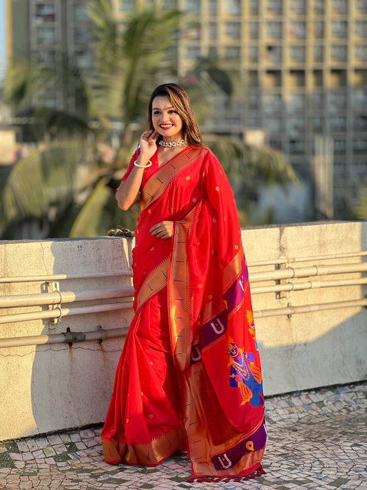 Red color soft silk saree for women online shopping