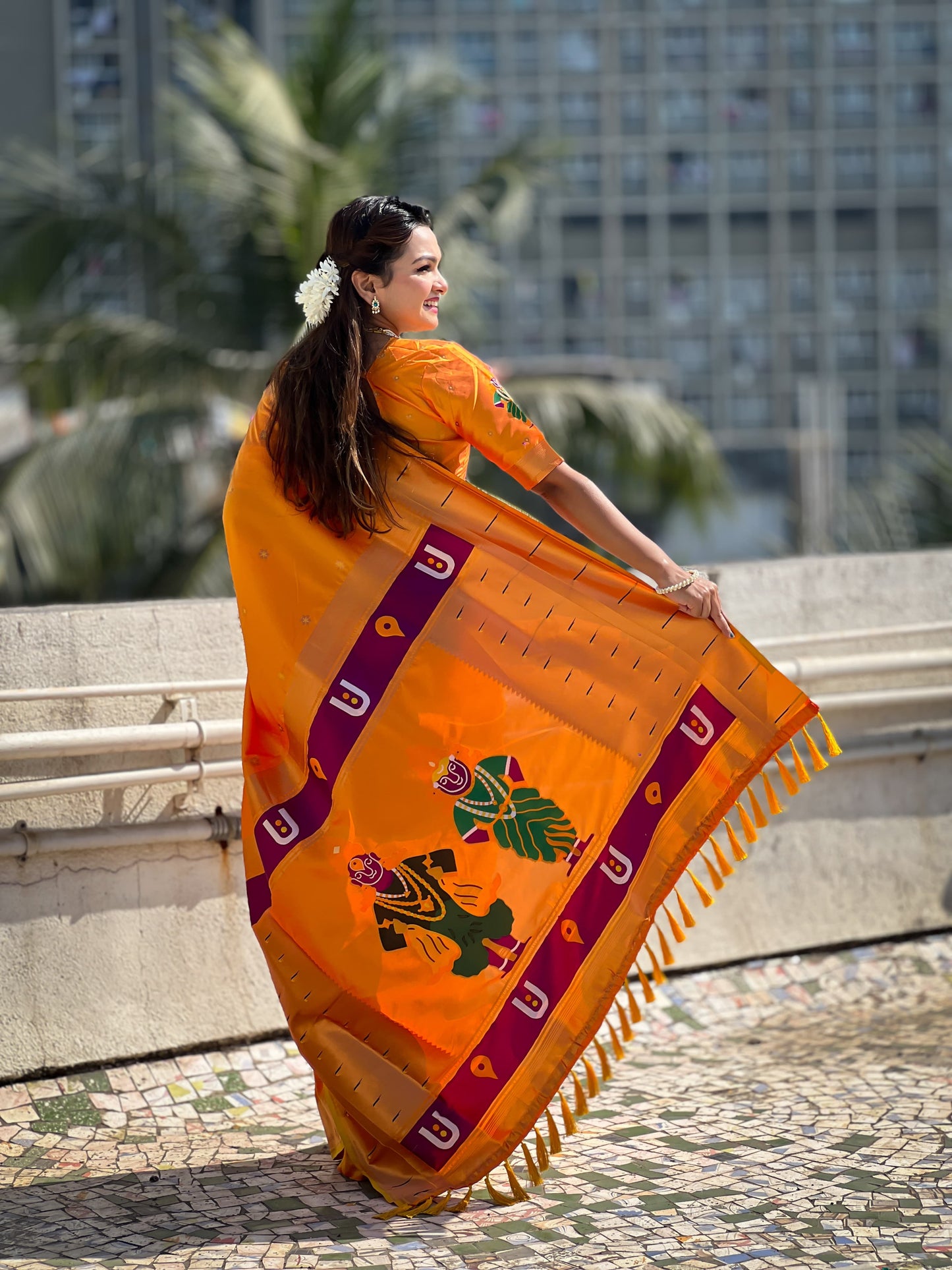 Yellow color soft silk saree for haldi function