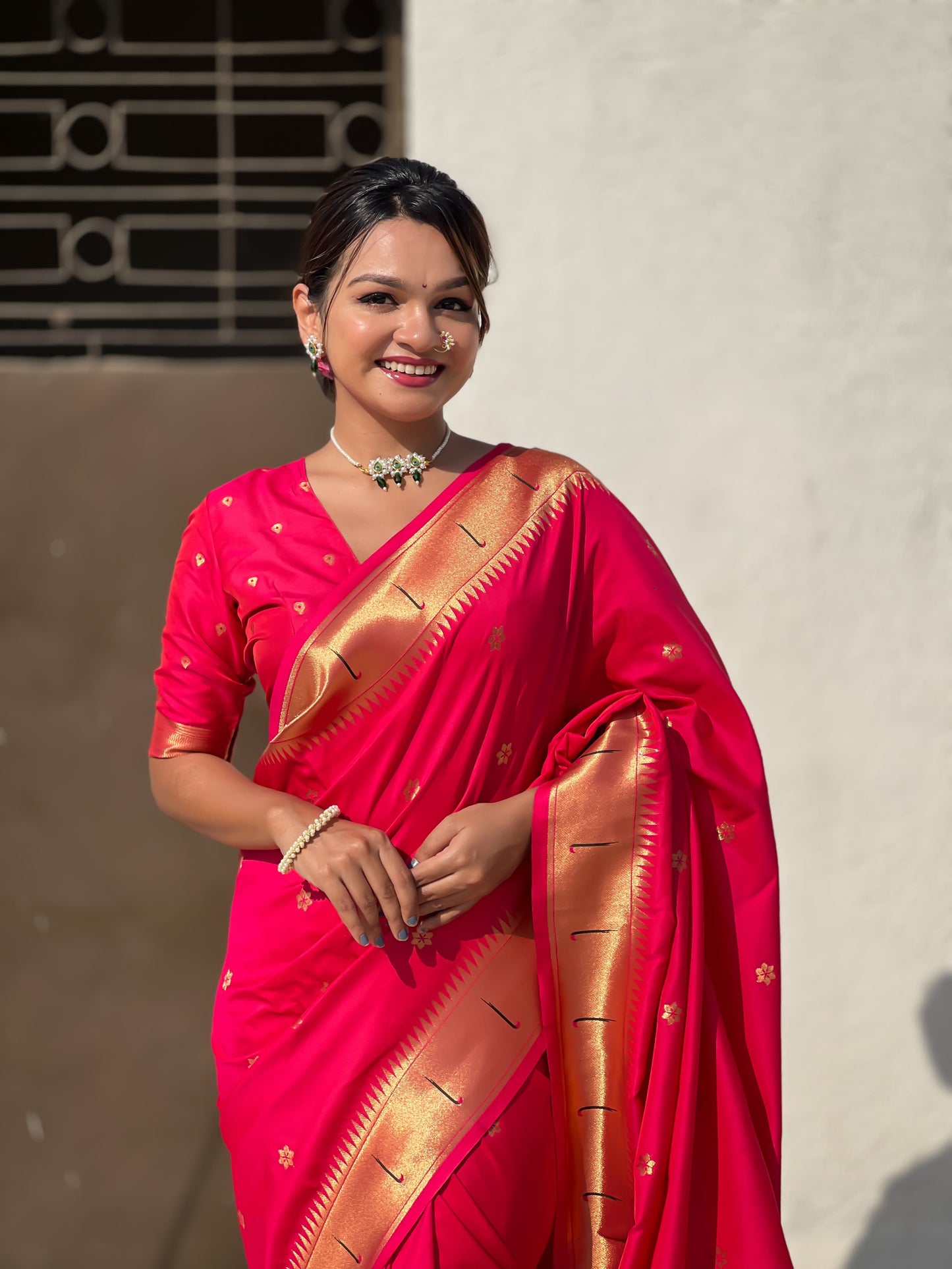 Pink color soft silk weaving saree images