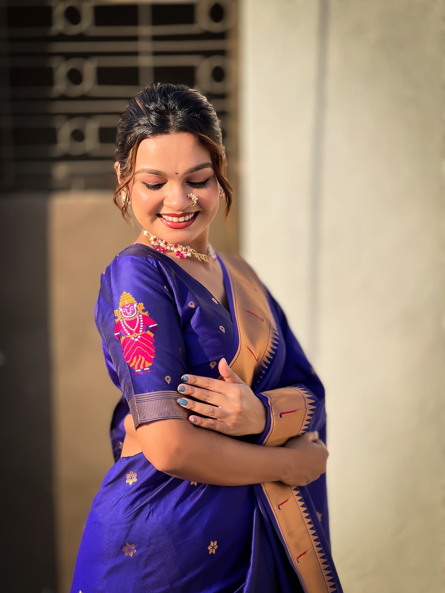Blue color soft silk weaving saree images
