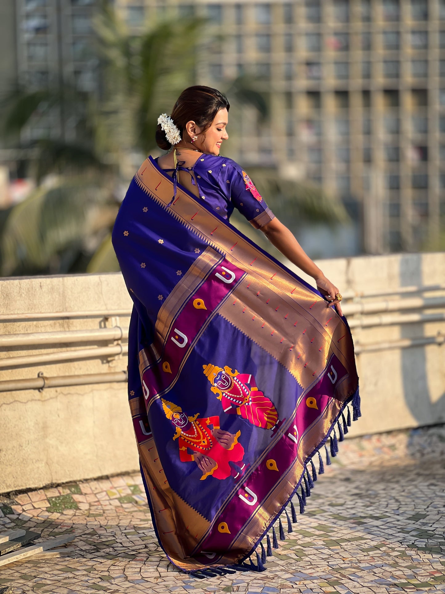 Blue color soft silk saree for wedding