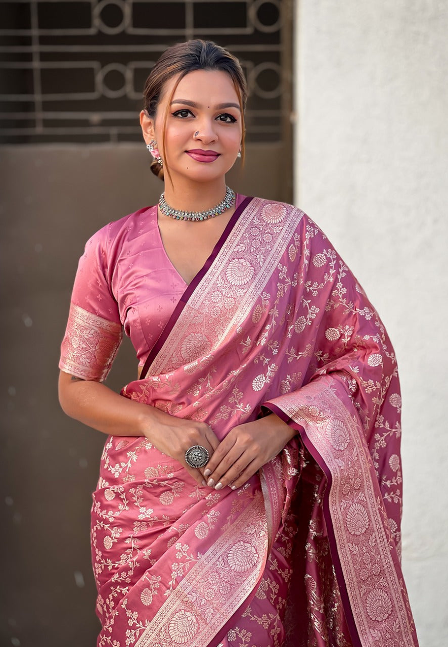 Pink banarasi antique silk Saree price