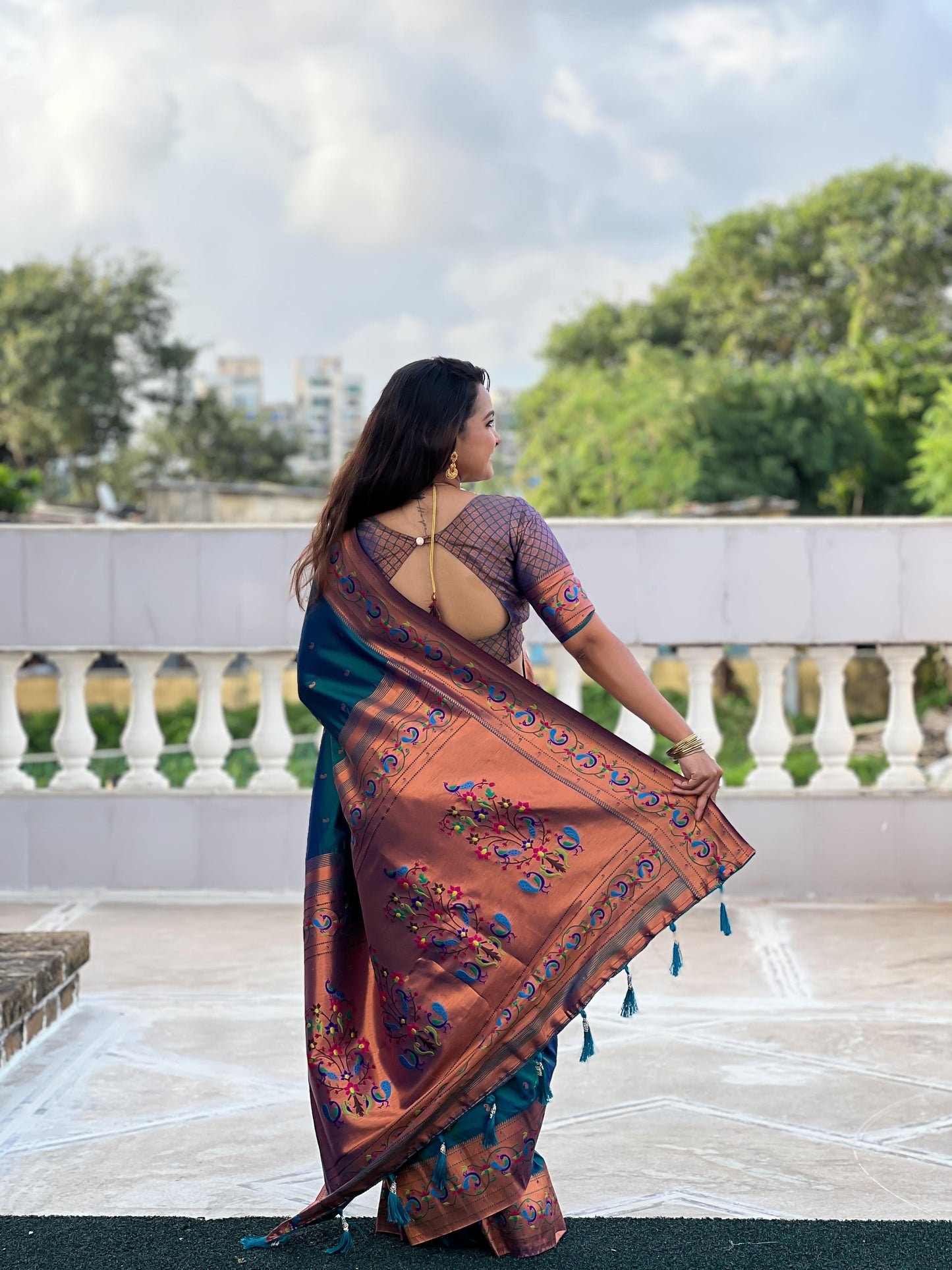 Peacock colour Paithani saree