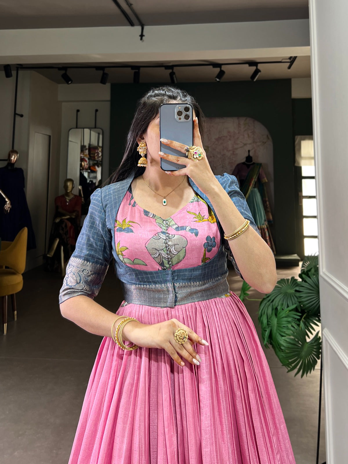 Pink dola silk long gown online shopping