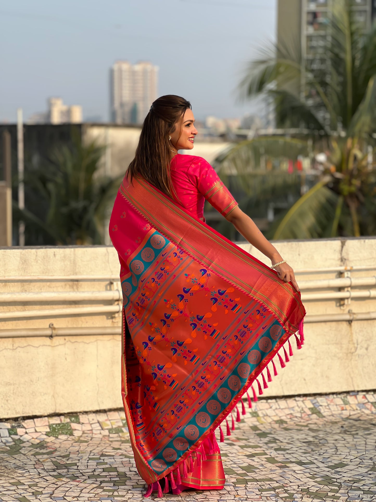 Pink color silk saree design
