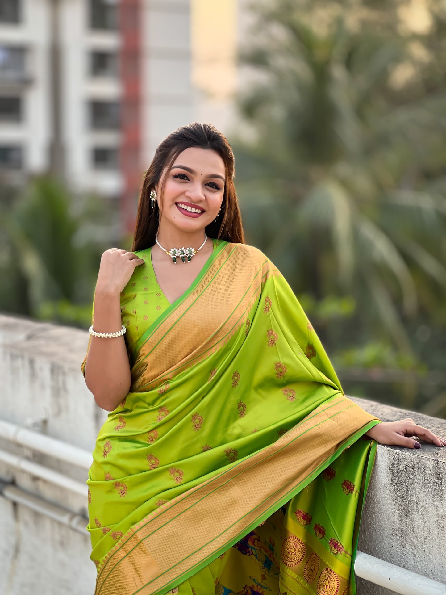 Parrot green color silk saree online