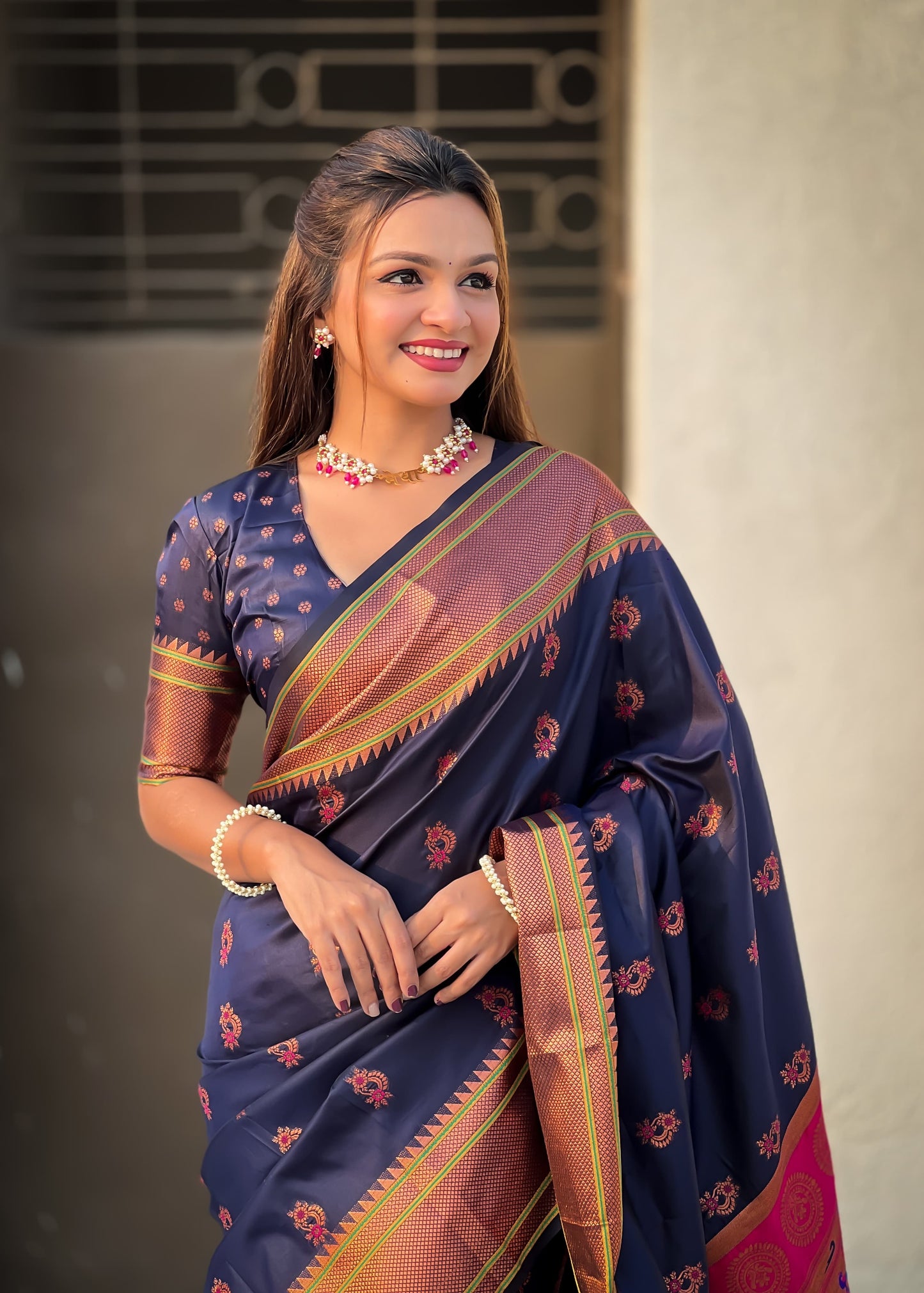 Navy blue color silk saree online shopping