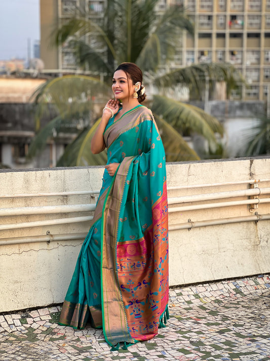 Rama color silk saree for women with price