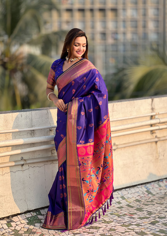 Dark blue color silk saree online shopping