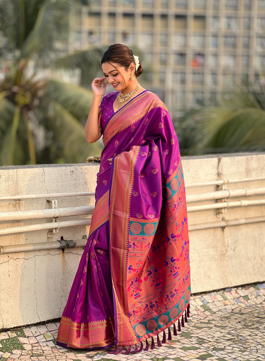 Purple color silk saree online shopping