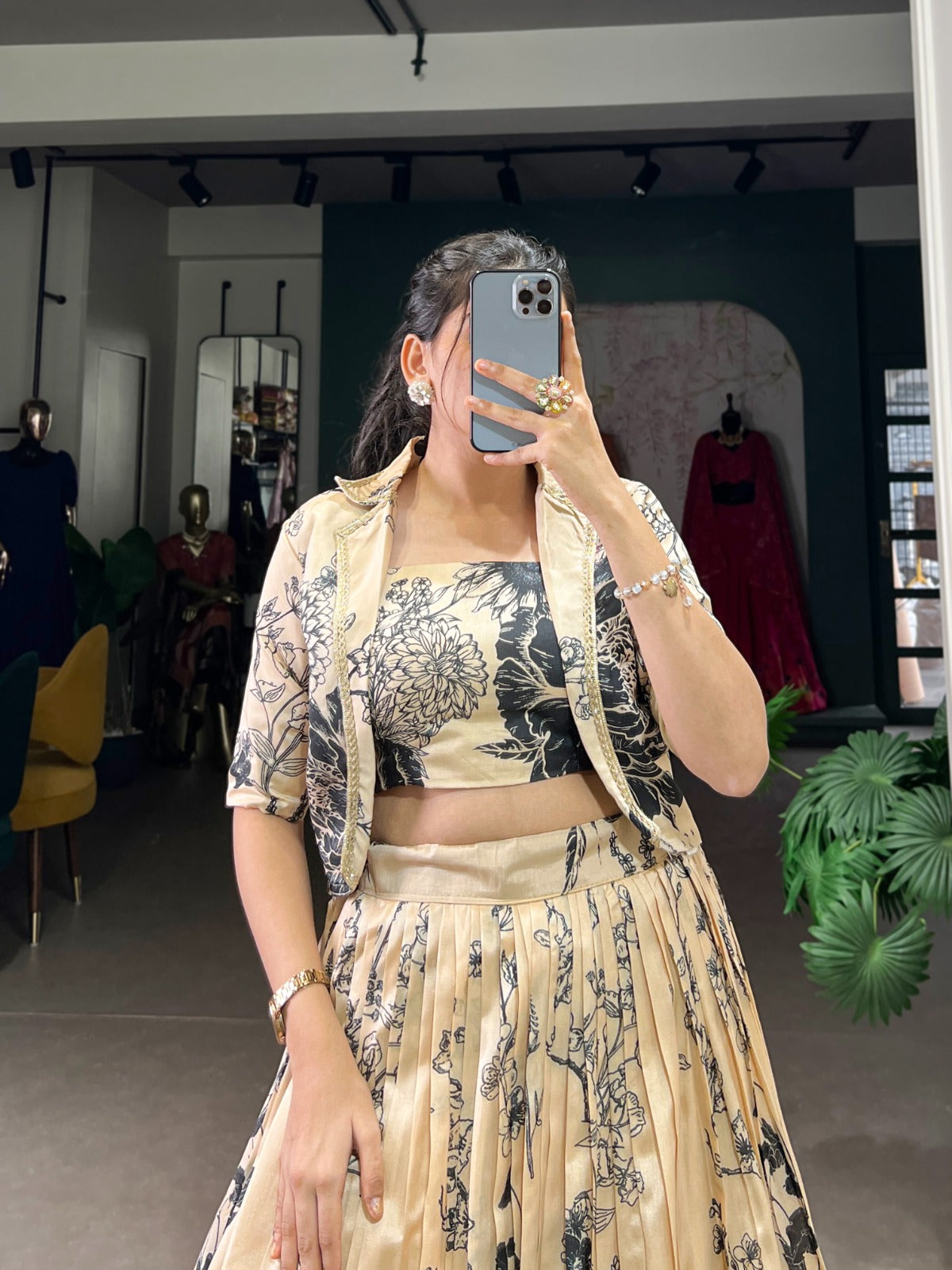 Cream color tussar silk lehenga choli with koti images