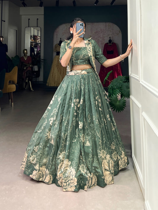 Bottle Green Color tussar silk lehenga choli
