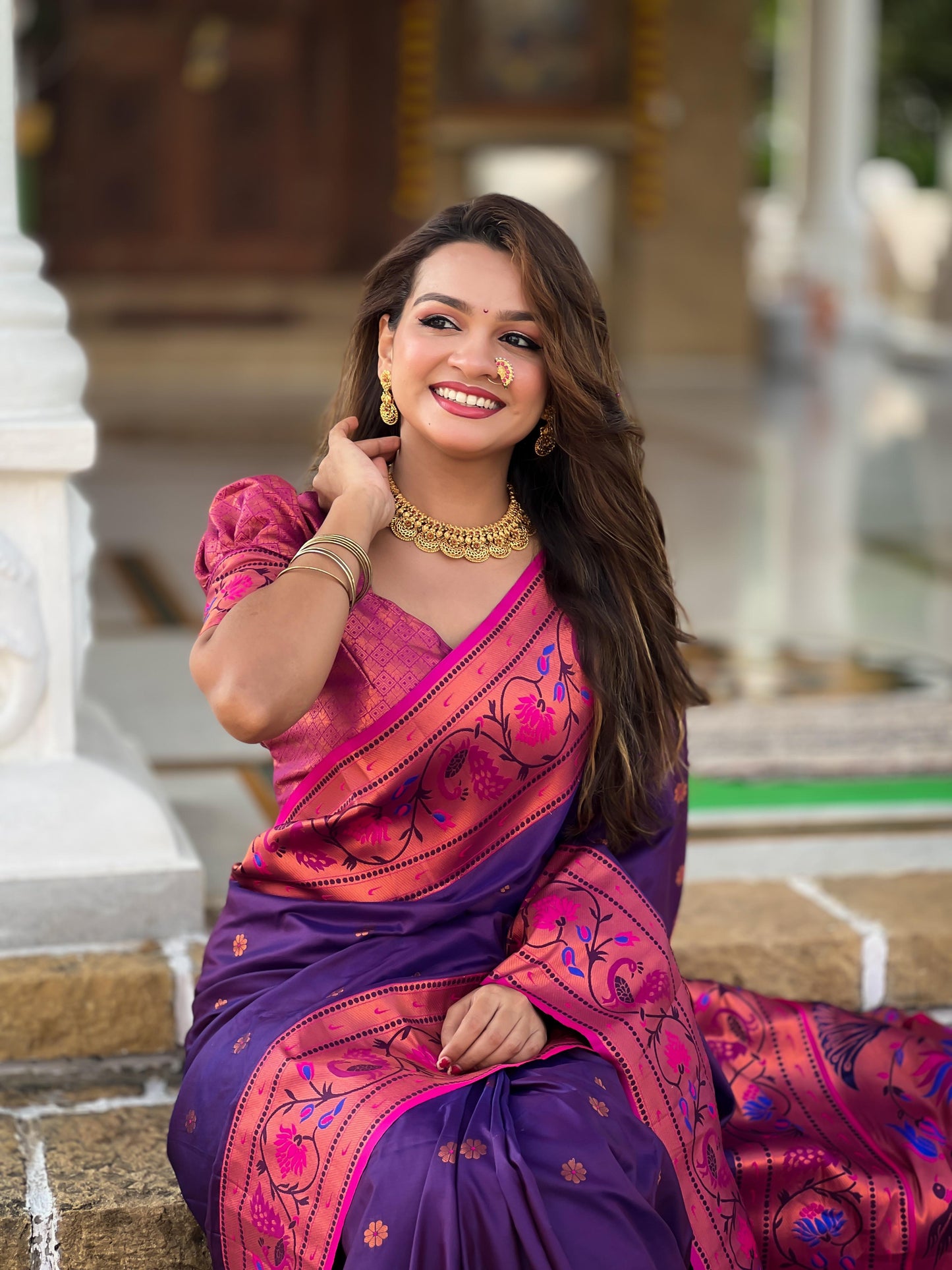 Purple color vichitra silk saree online