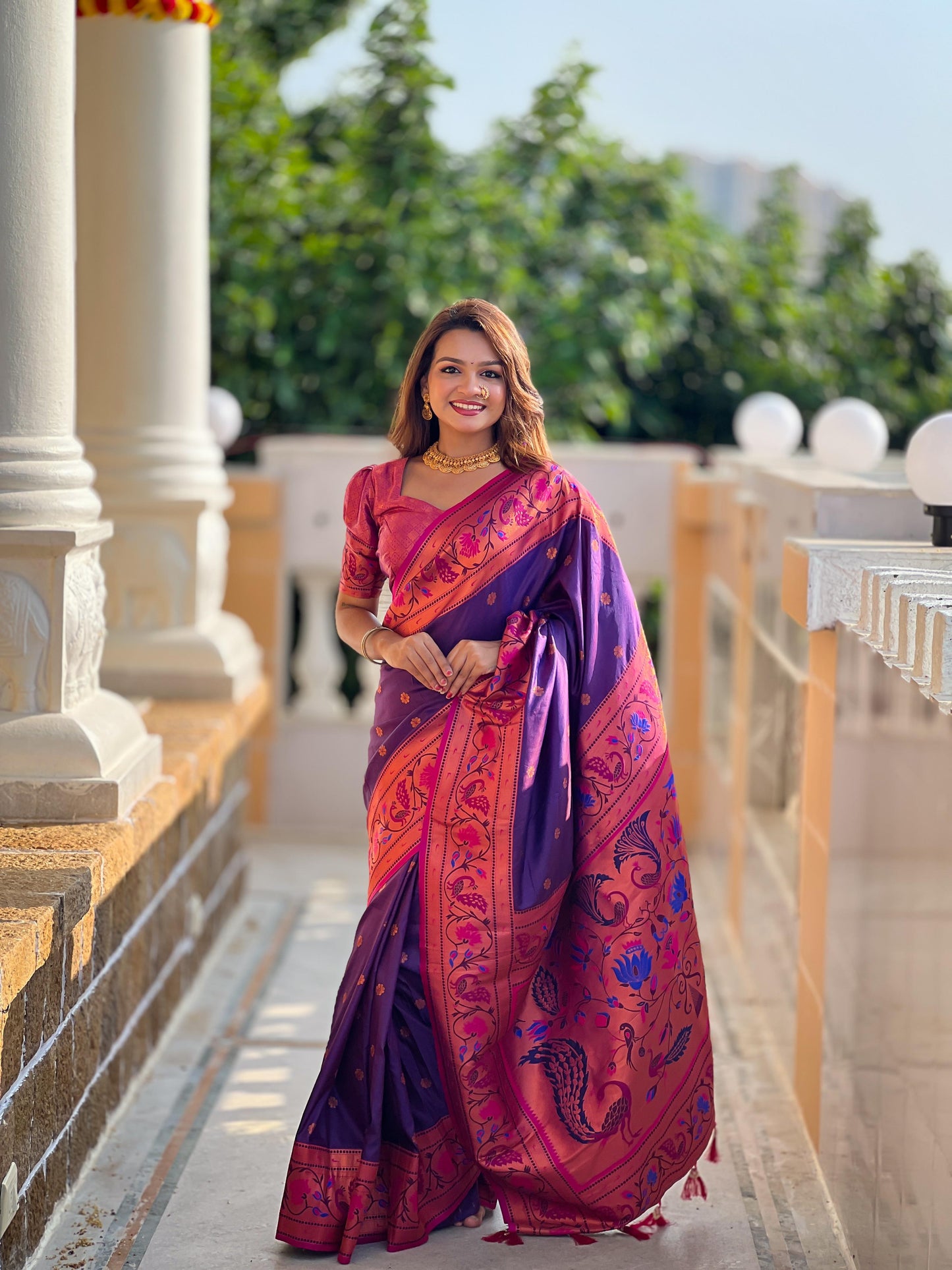 Purple color vichitra silk saree for women