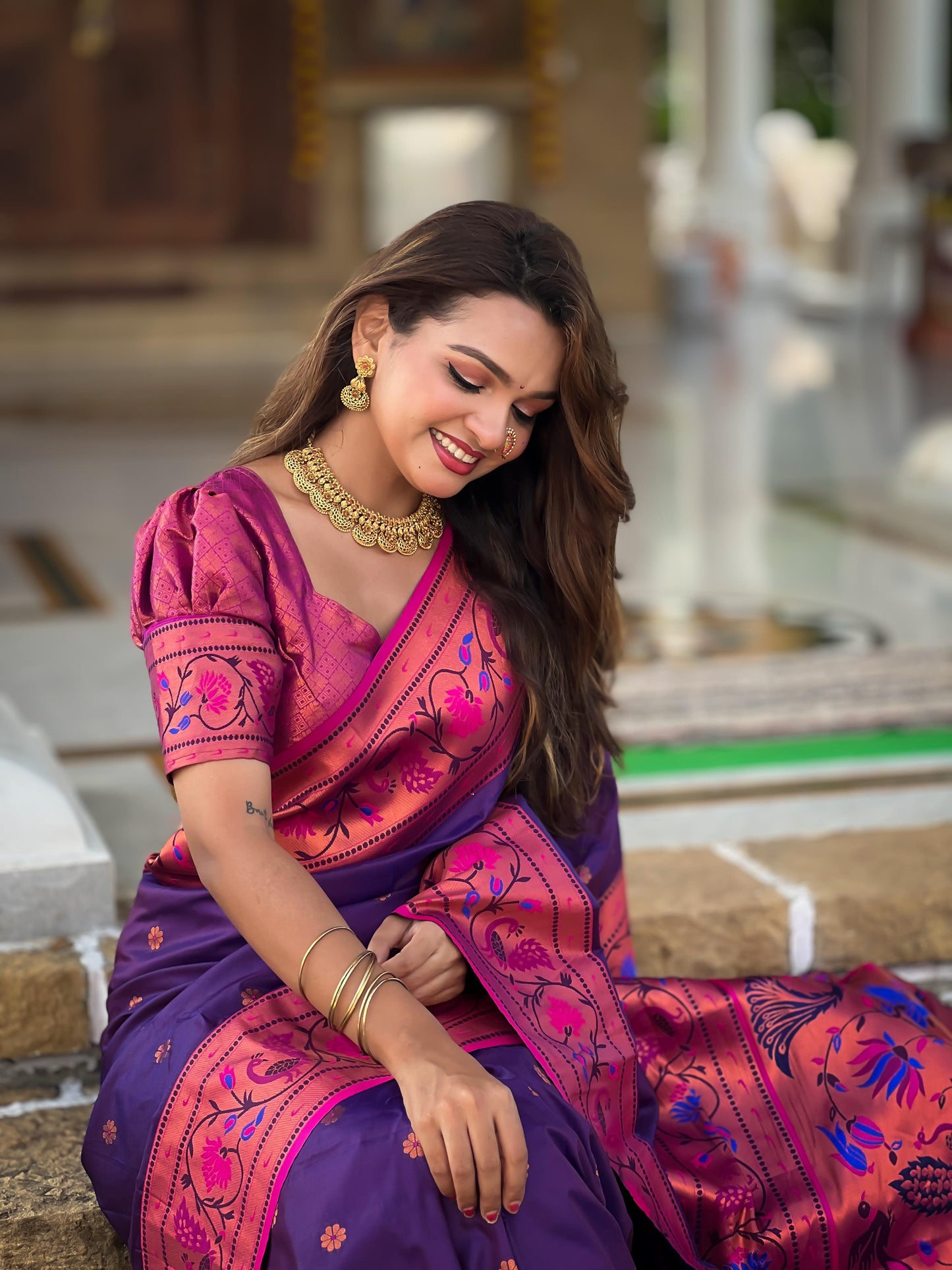 Purple color vichitra silk saree price