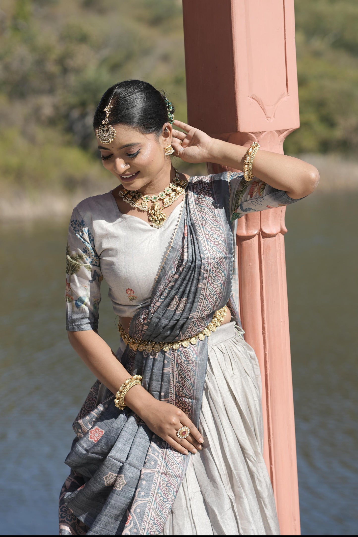 Grey color silk lehenga choli images