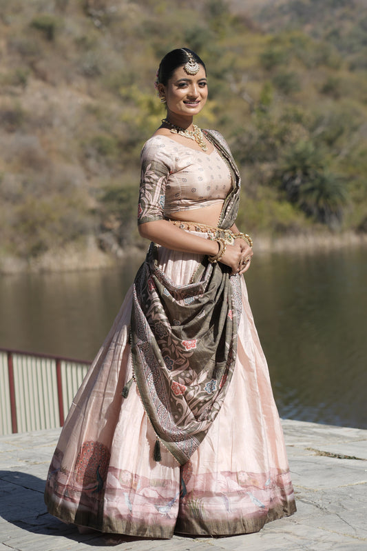 Pink color silk lehenga choli for wedding